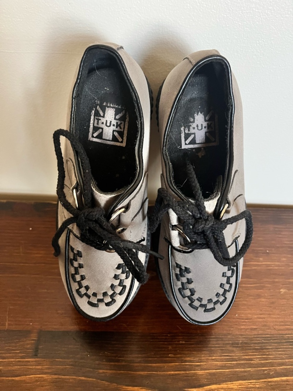 Platform Creeper Shoes in Light Gray with Black Trim - Picture 2 of 7
